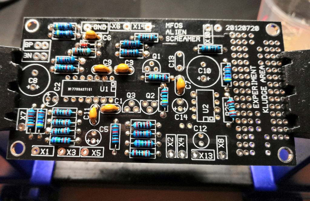 Small resistors and capacitors are installed